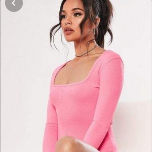 Missguided Neon Pink Ribbed Bodysuit